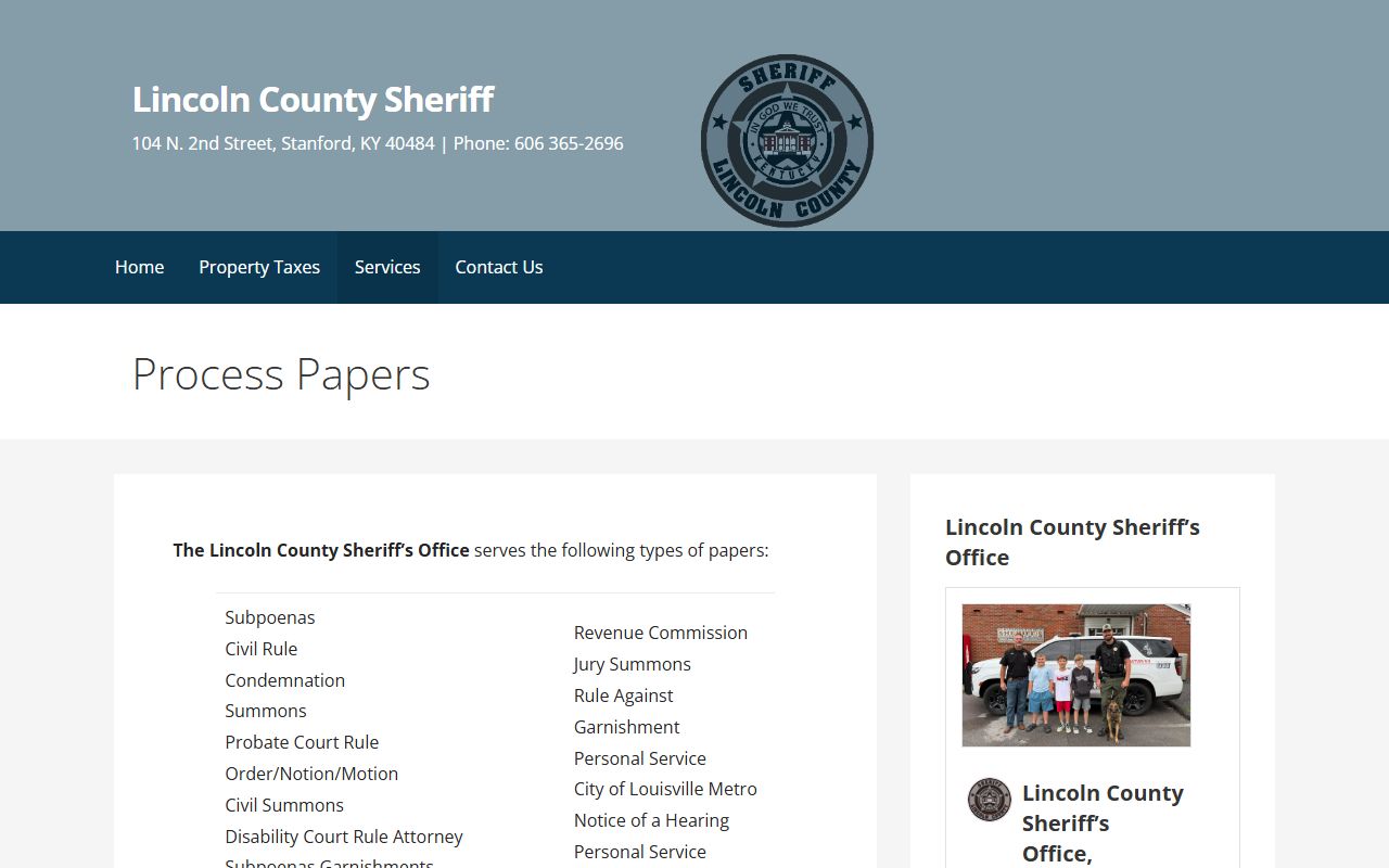 Lincoln County arrest records and sheriff civil process distinction