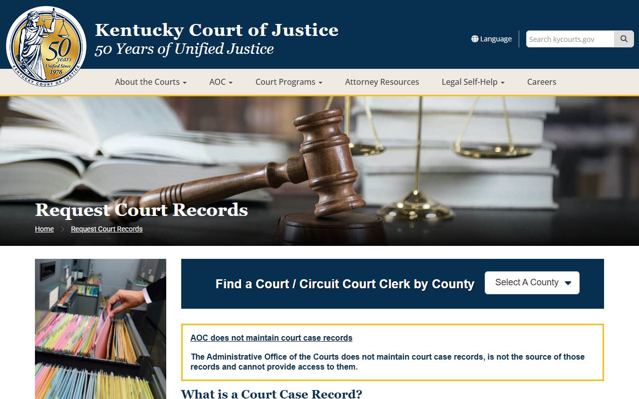 Lincoln County court records request page from Kentucky Court of Justice