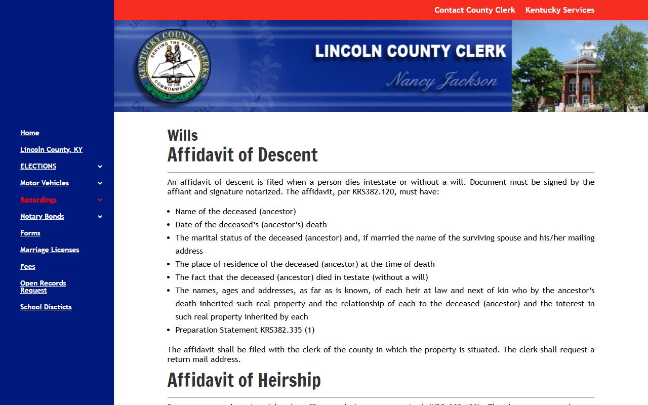 Lincoln County probate records County Clerk wills page